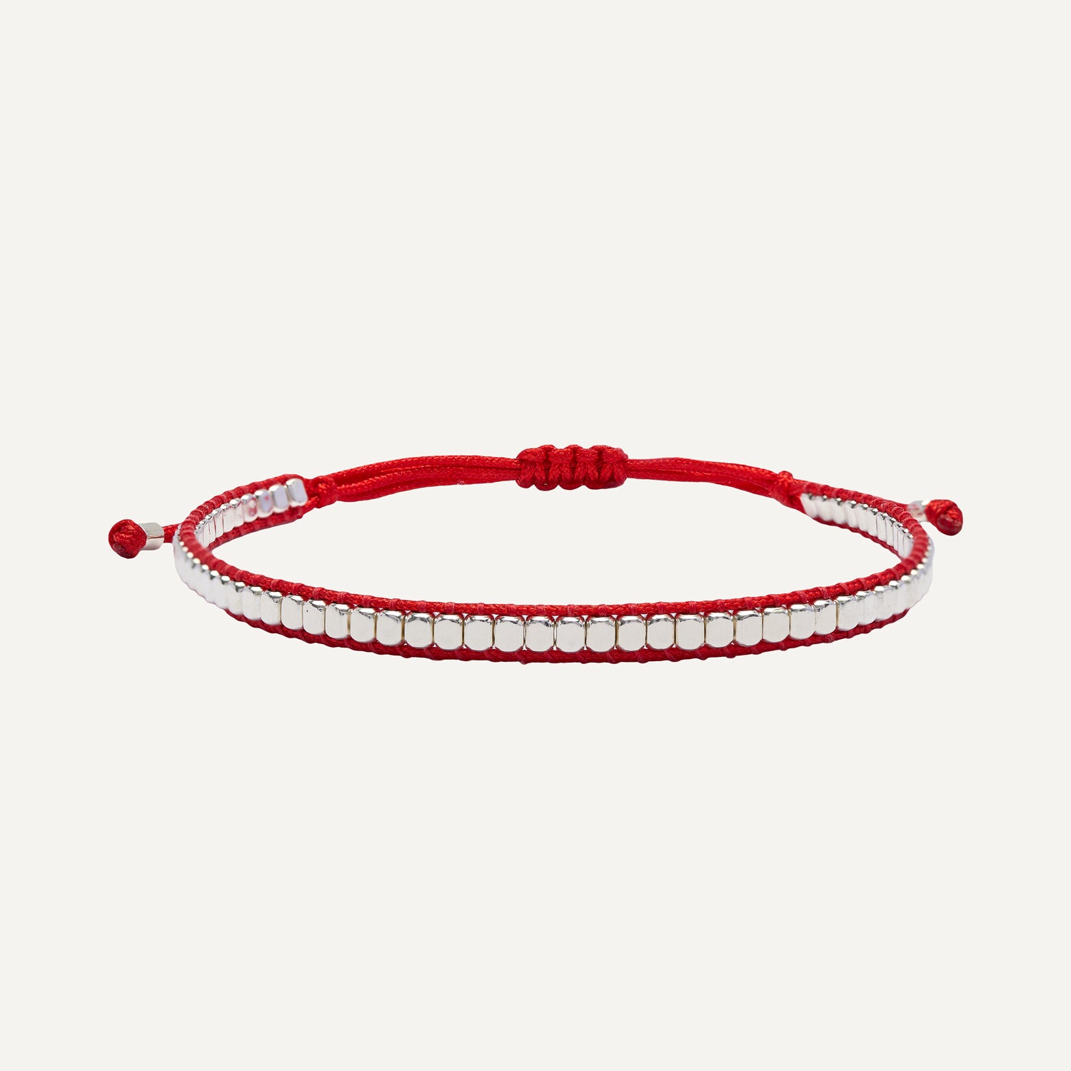 PULSERA DE HILO ROJO SQUARE MINI PLATA