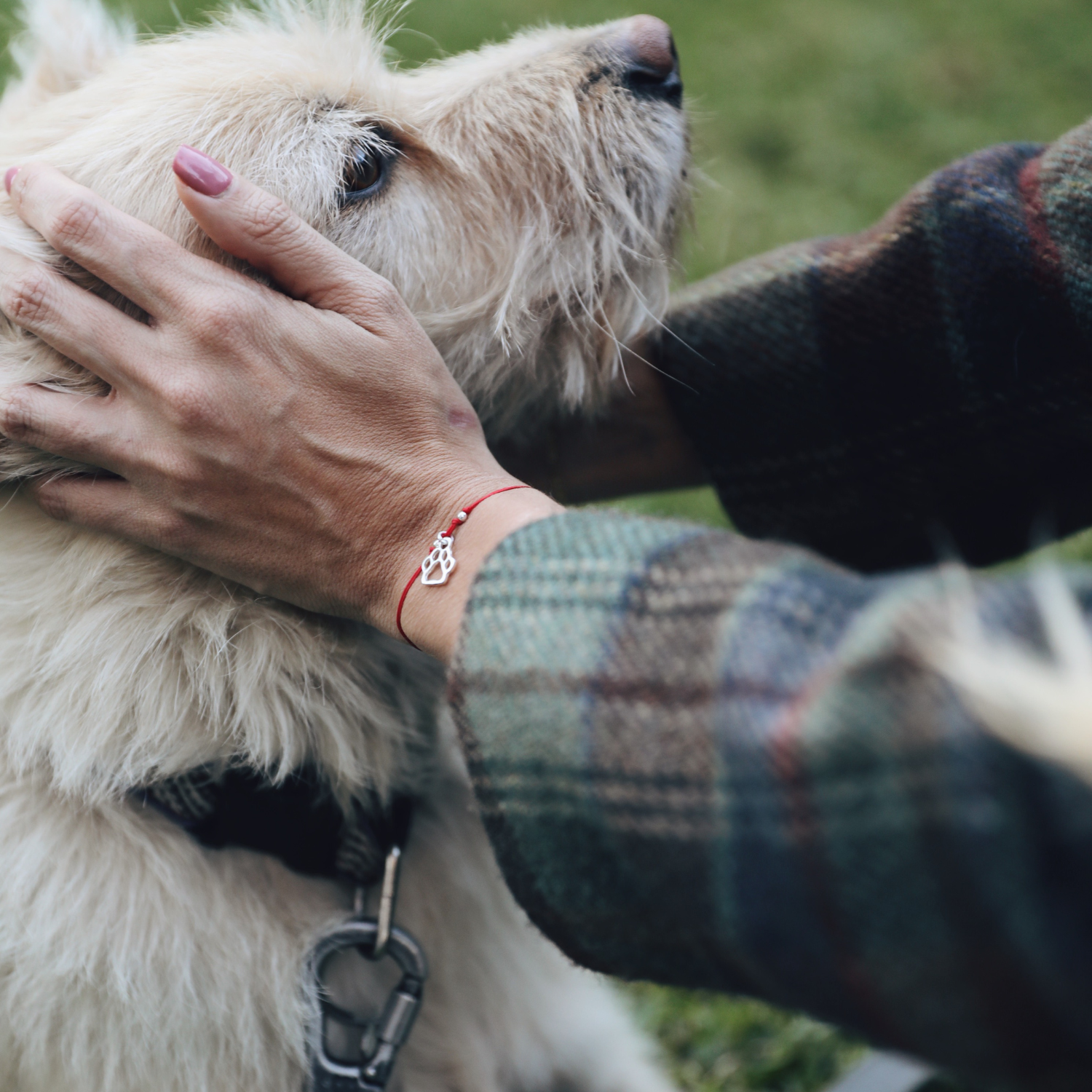 PULSERA HILO ROJO HUELLA MASCOTA PLATA