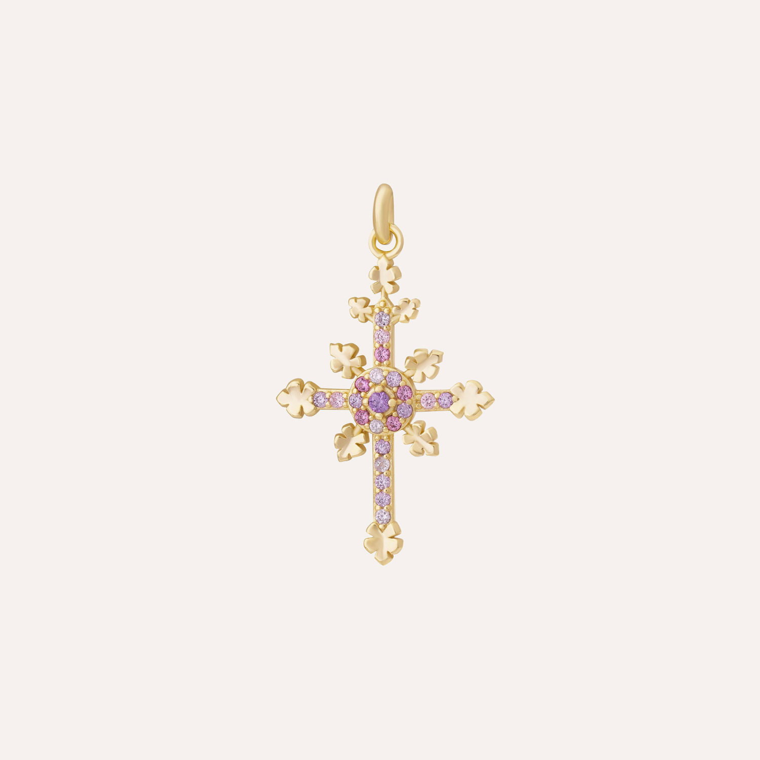 CHARM CROSS PINK BAÑO DE ORO