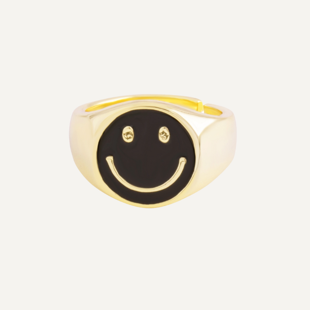 ANILLO SMILEY BLACK BAÑO DE ORO