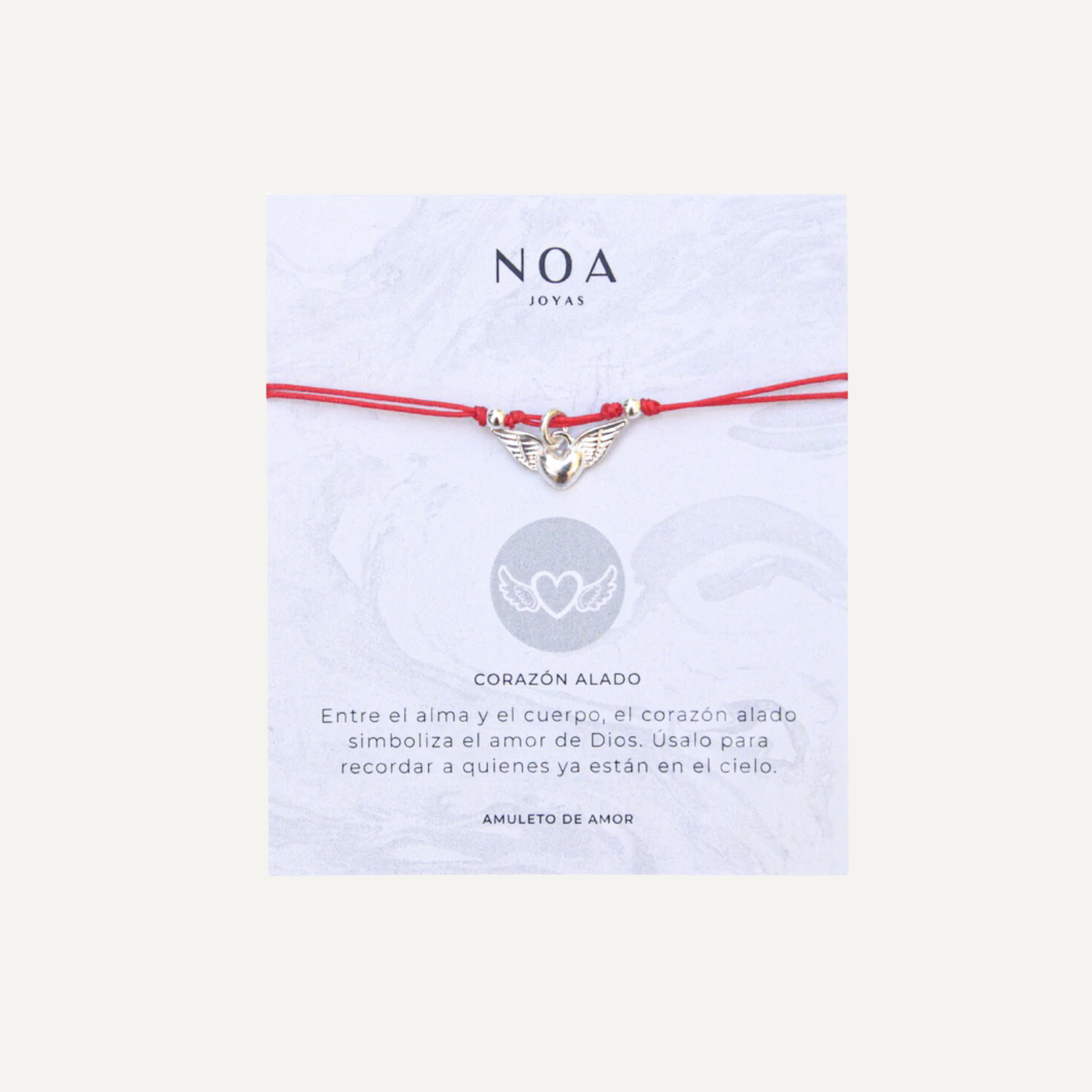 PULSERA HILO ROJO CORAZÓN ALADO PLATA