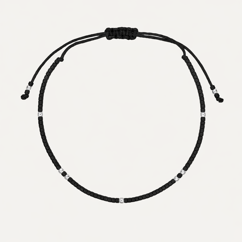 PULSERA DE HILO NEGRO BUENA FORTUNA PLATA