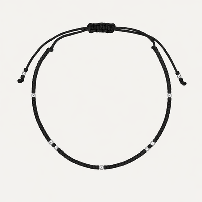 PULSERA DE HILO NEGRO BUENA FORTUNA PLATA