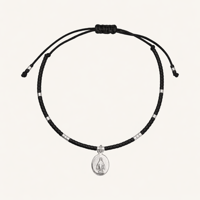 PULSERA DE HILO NEGRO MEDALLA VIRGEN DE LOS RAYOS PLATA