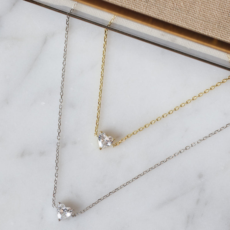 COLLAR MOM HEART WHITE SOLITARY BAÑO EN ORO