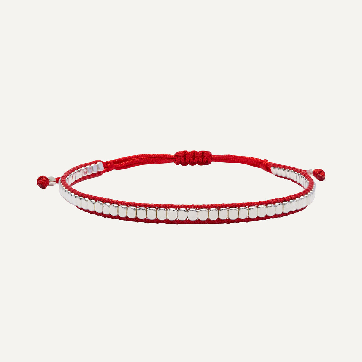 PULSERA DE HILO ROJO SQUARE MINI  PLATA