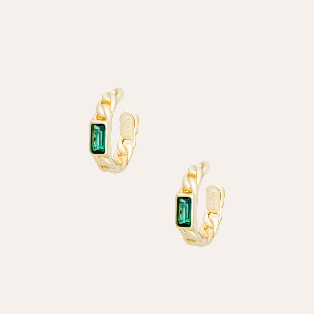 EAR CUFFS MAXI EDY GREEN BAÑO DE ORO