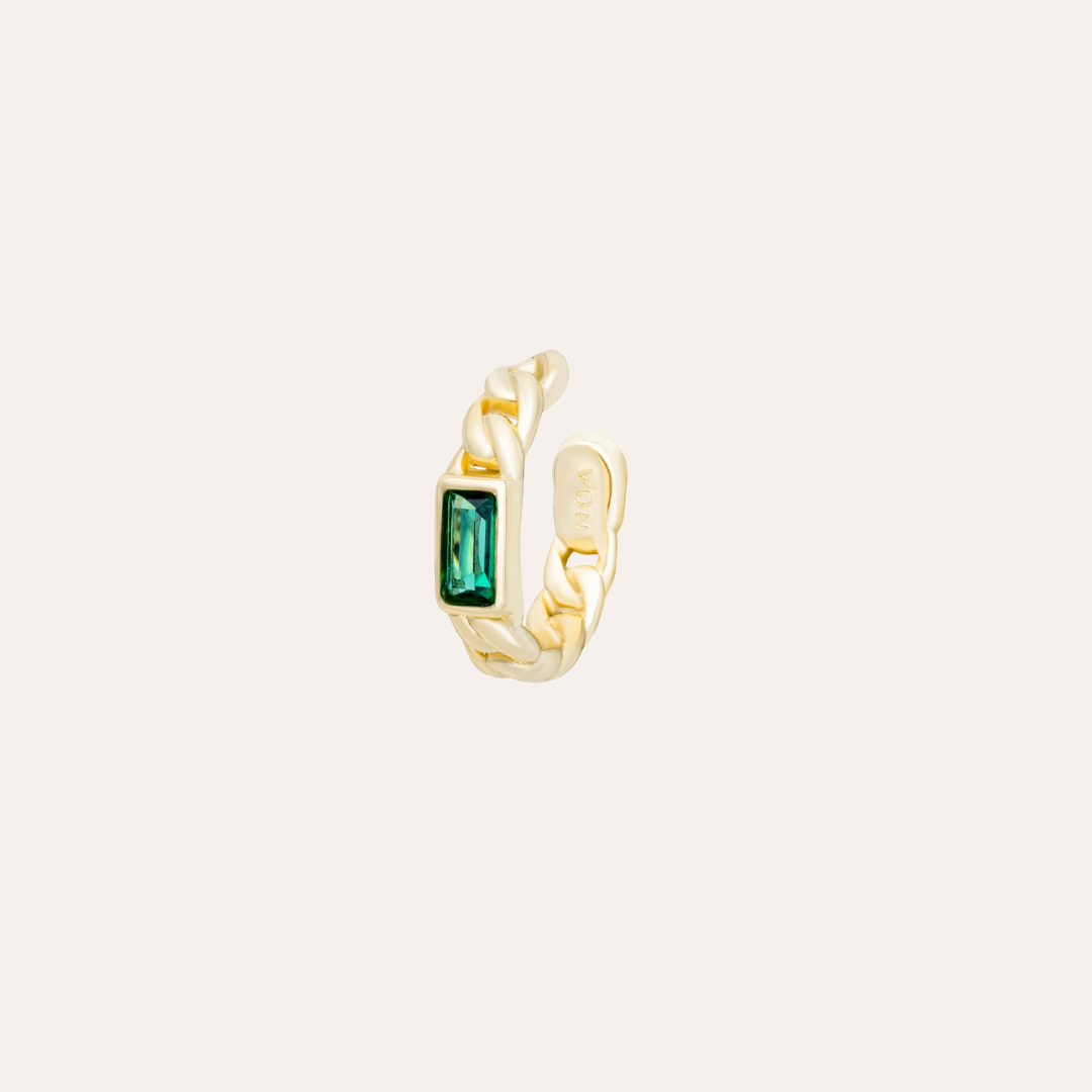 EAR CUFF MAXI EDY GREEN BAÑO DE ORO