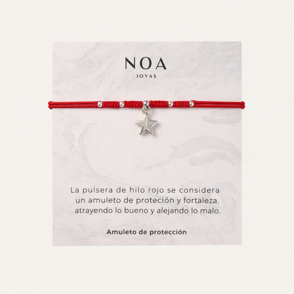 PULSERA DE HILO ROJO ESTRELLA PLATA