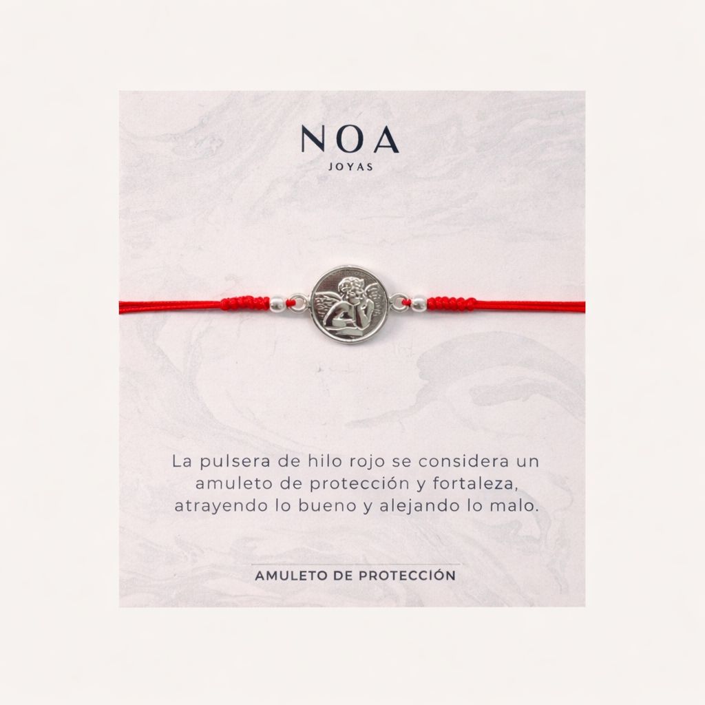 PULSERA DE HILO ROJO MEDALLÓN ANGEL GRANDE PLATA