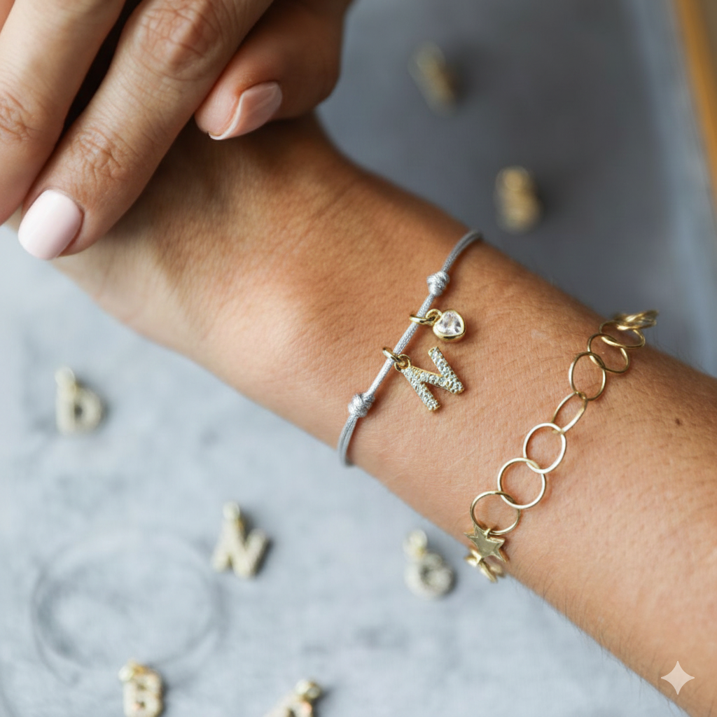 PULSERA ENCANTO HILO PLATEADO BAÑO DE ORO