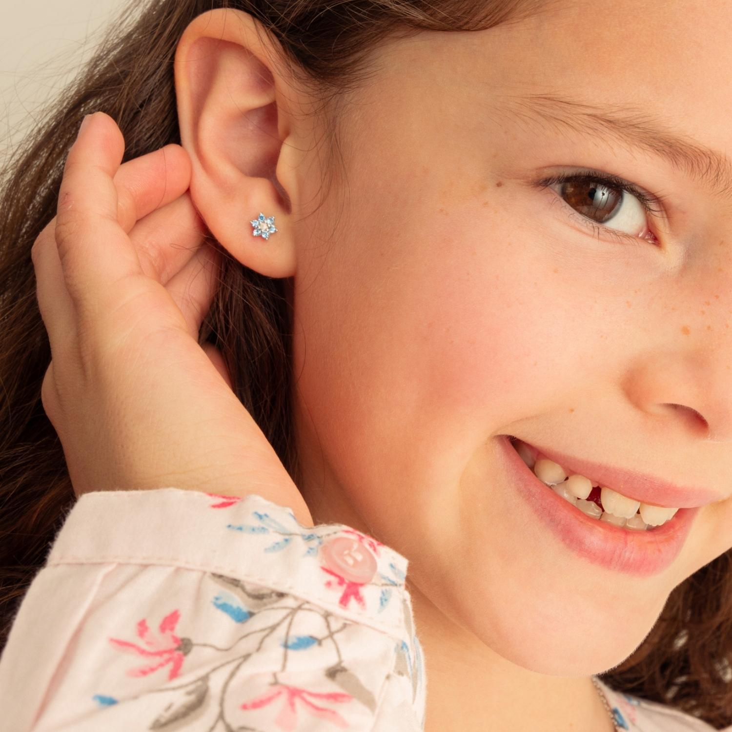 AROS DE NIÑA FLOR BLUE PLATA