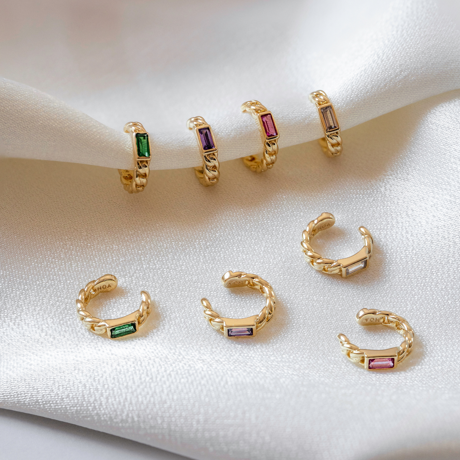 EAR CUFFS MAXI EDY GREEN BAÑO DE ORO