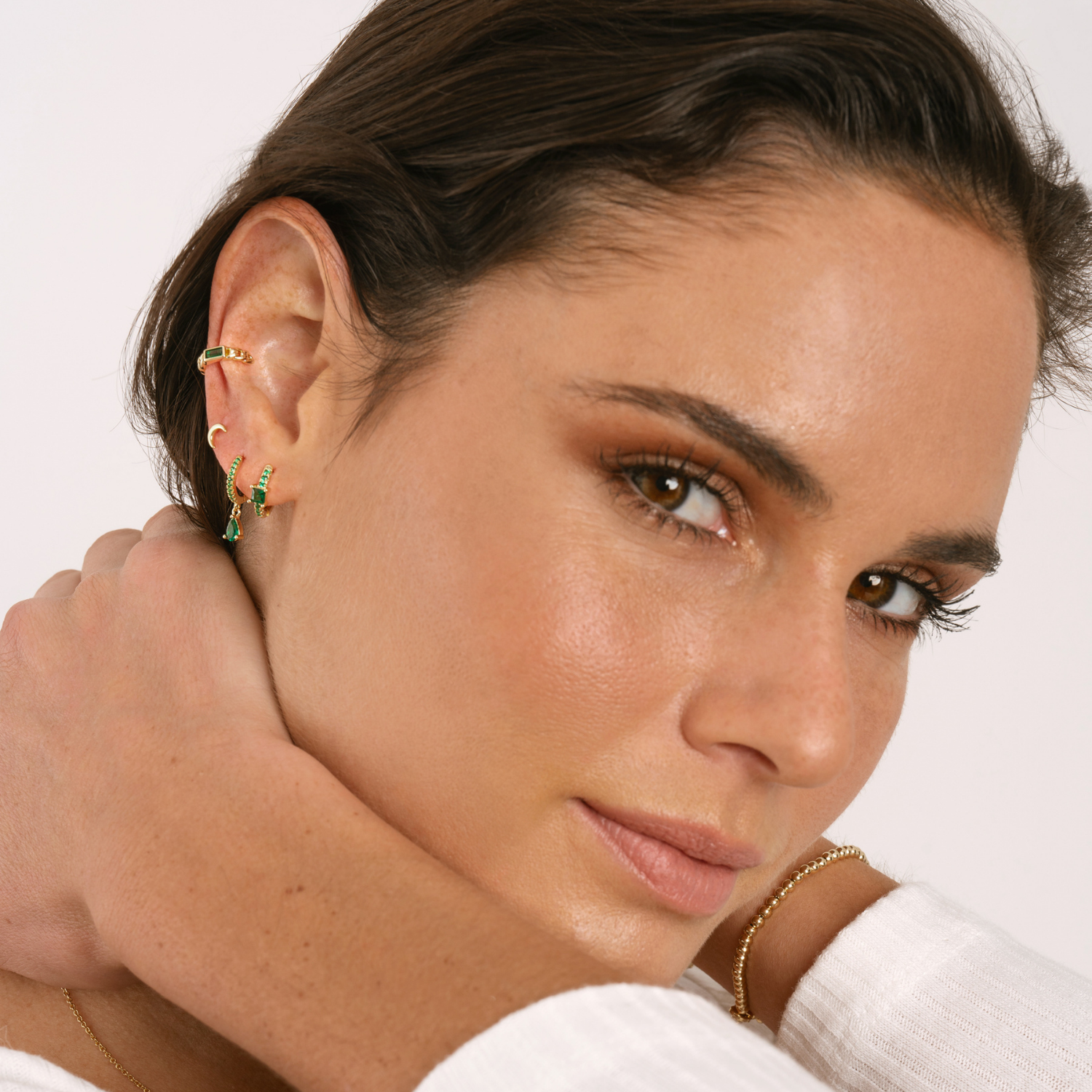 EAR CUFFS MAXI EDY GREEN BAÑO DE ORO