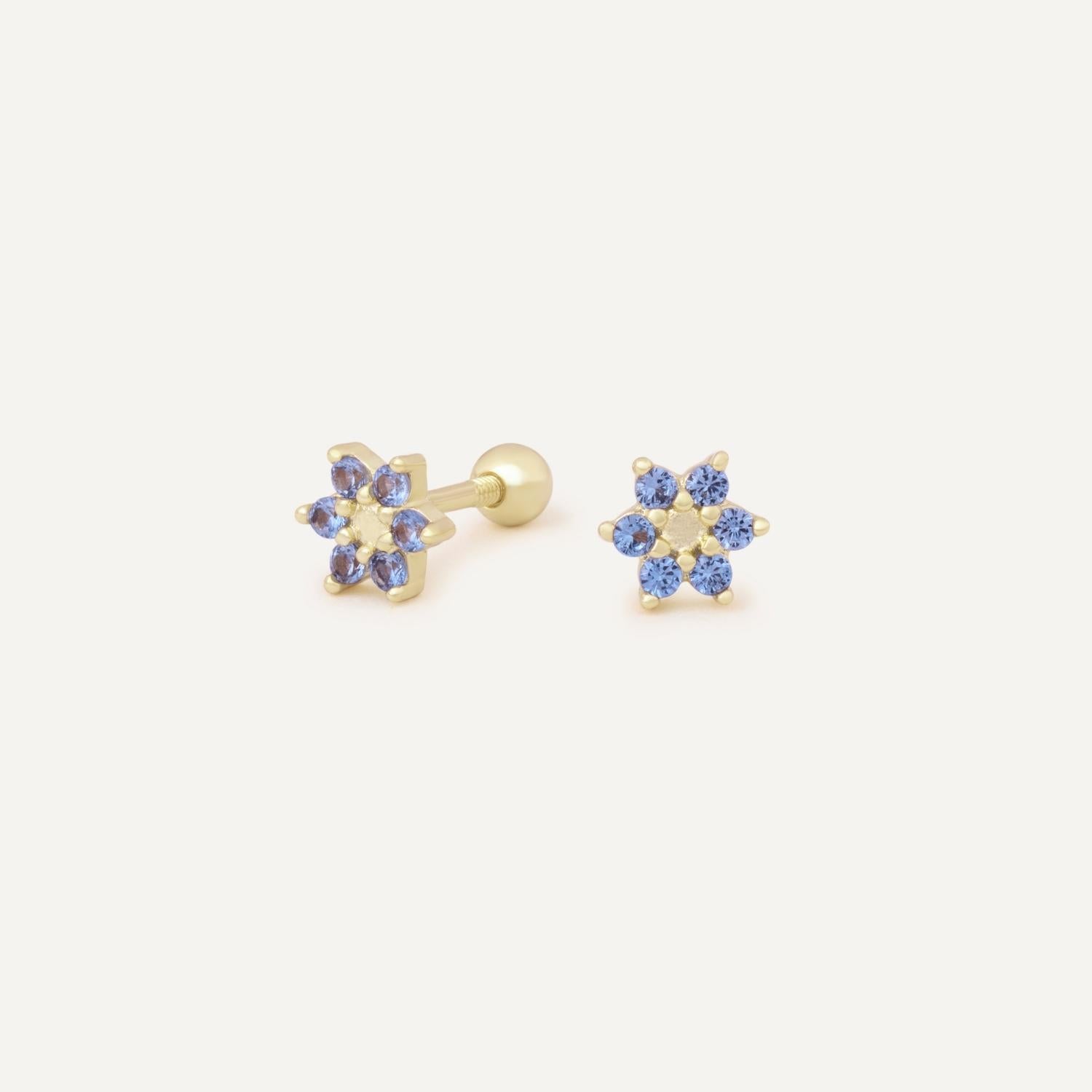 AROS DE NIÑA FLOR BLUE BAÑO DE ORO